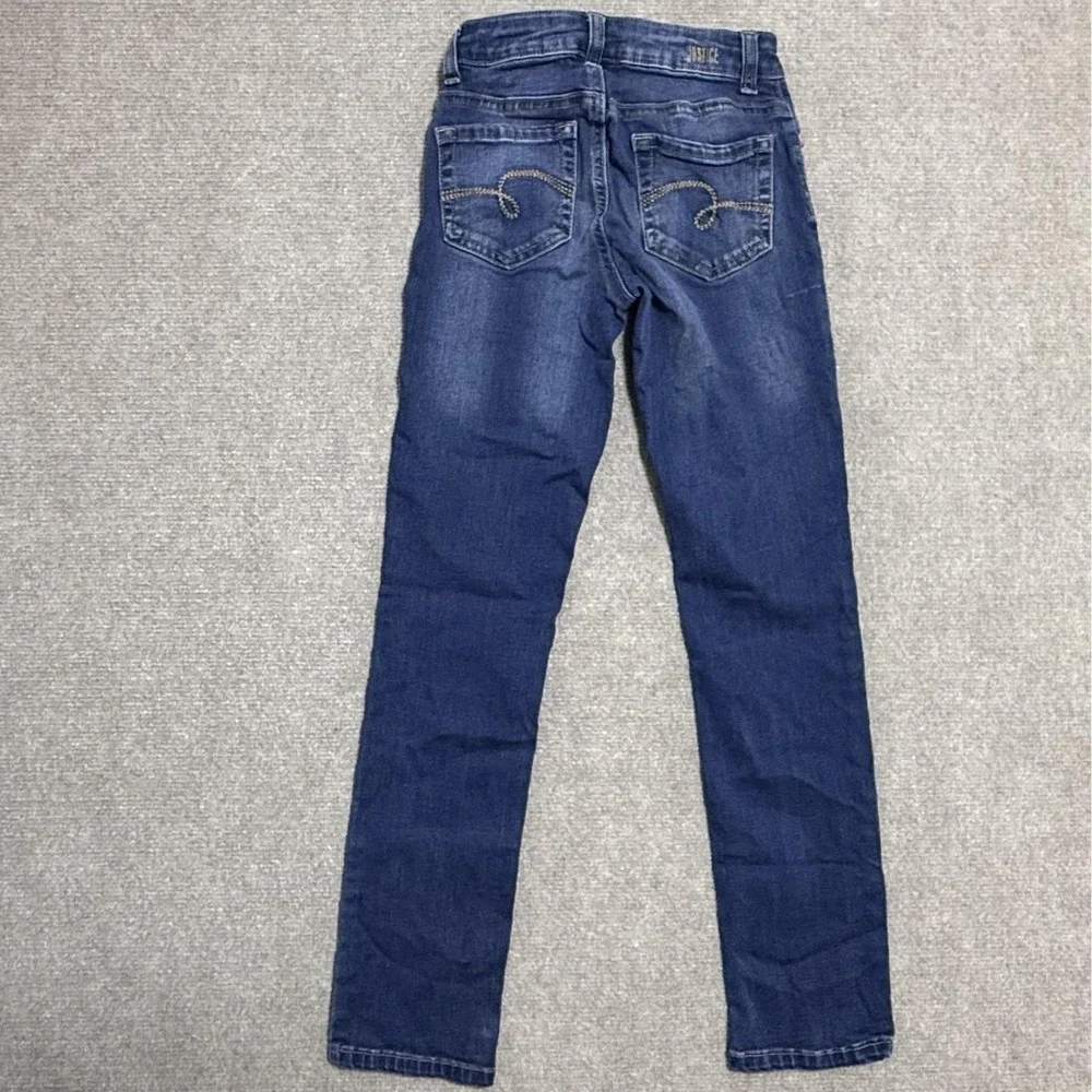 Justice Girlfriend Jeans Girls 10 Slim Blue Straight Leg Embroidered‎ Stretch